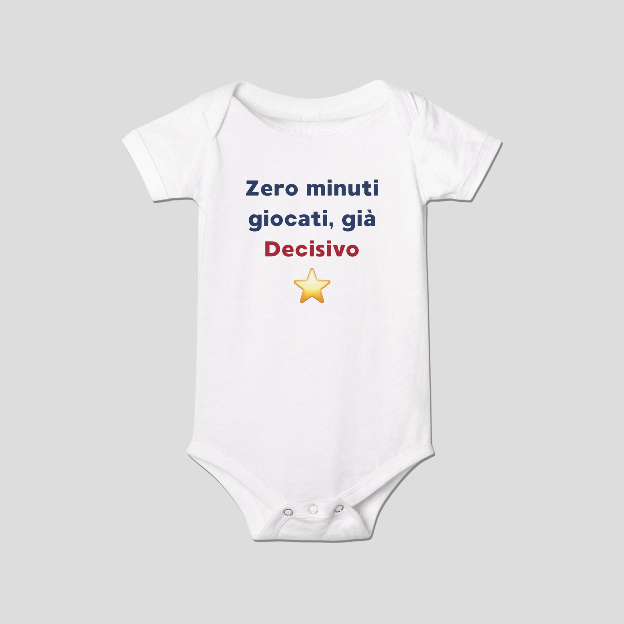 Body neonato divertente “Zero minuti giocati, già decisivo”